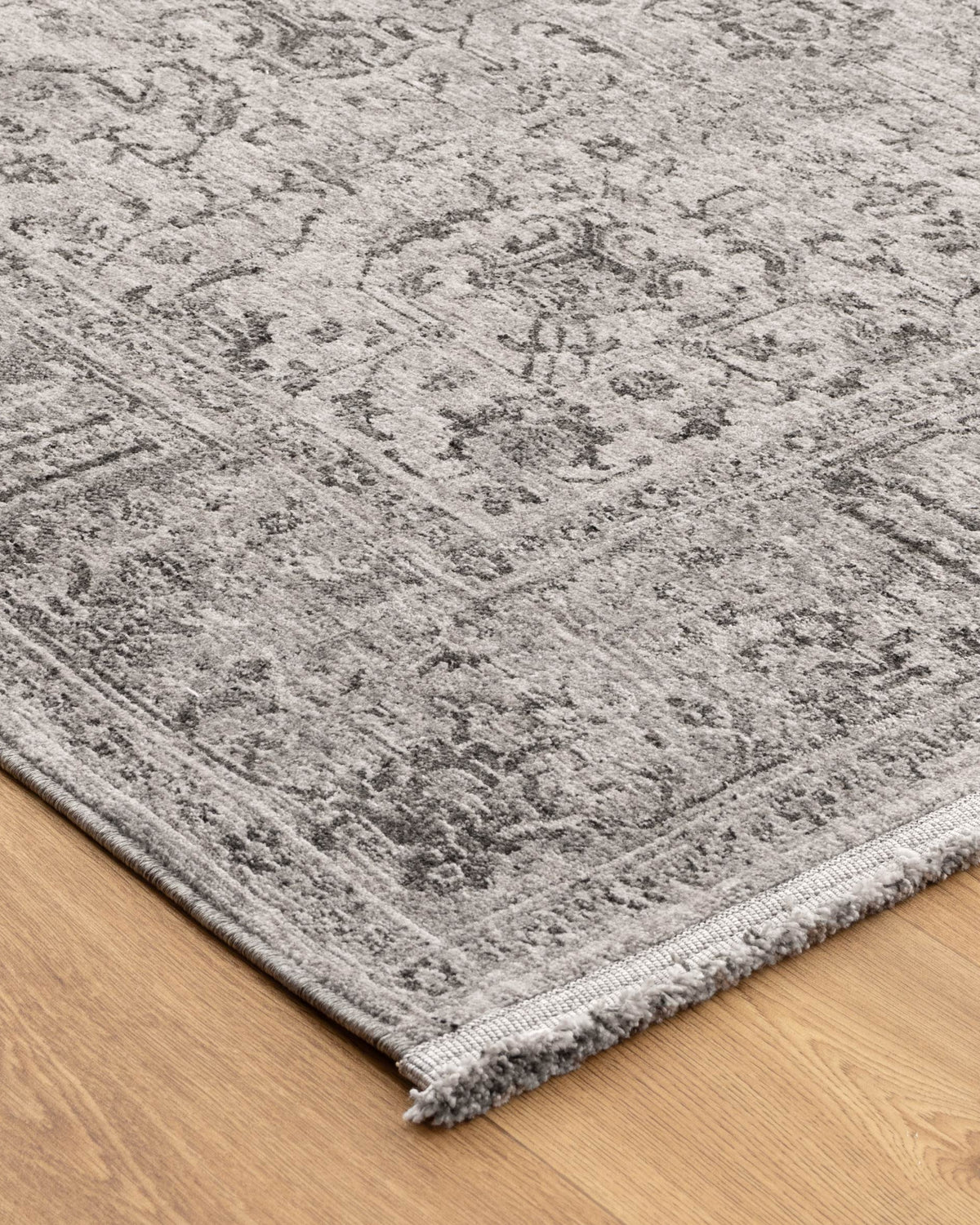 Heritage Distressed Border Grey Runner- H108: (Different Tassel) - Grey area rug rug from Vogue Rugs Australia