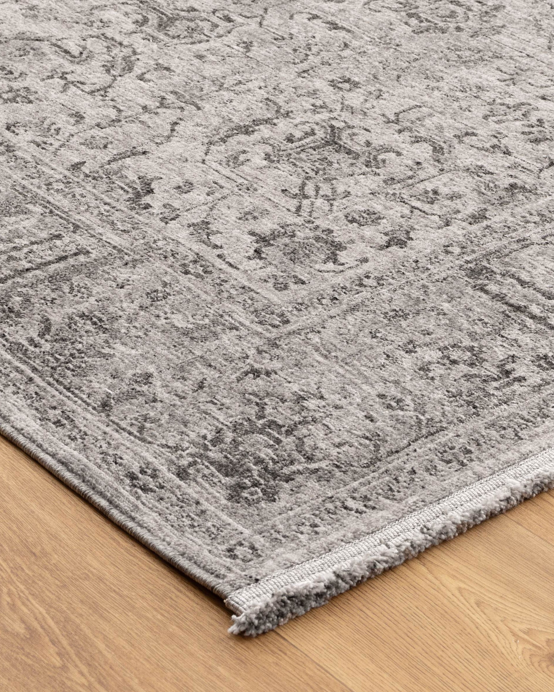 Heritage Distressed Border Grey Rug - H108: (Different Tassel) - Grey area rug rug from Vogue Rugs Australia