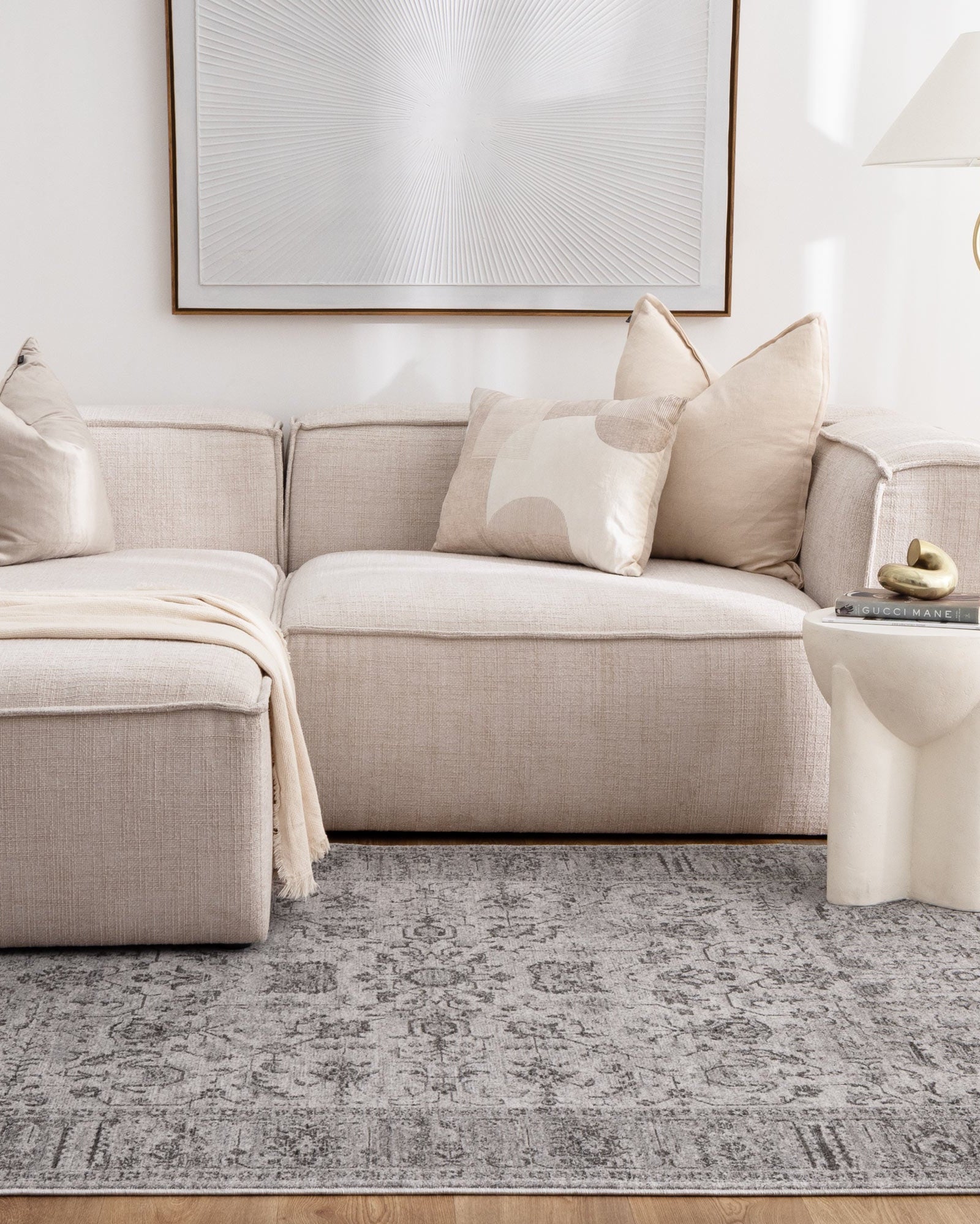 Heritage Distressed Border Grey Rug - H108: (Different Tassel) - Grey area rug rug from Vogue Rugs Australia