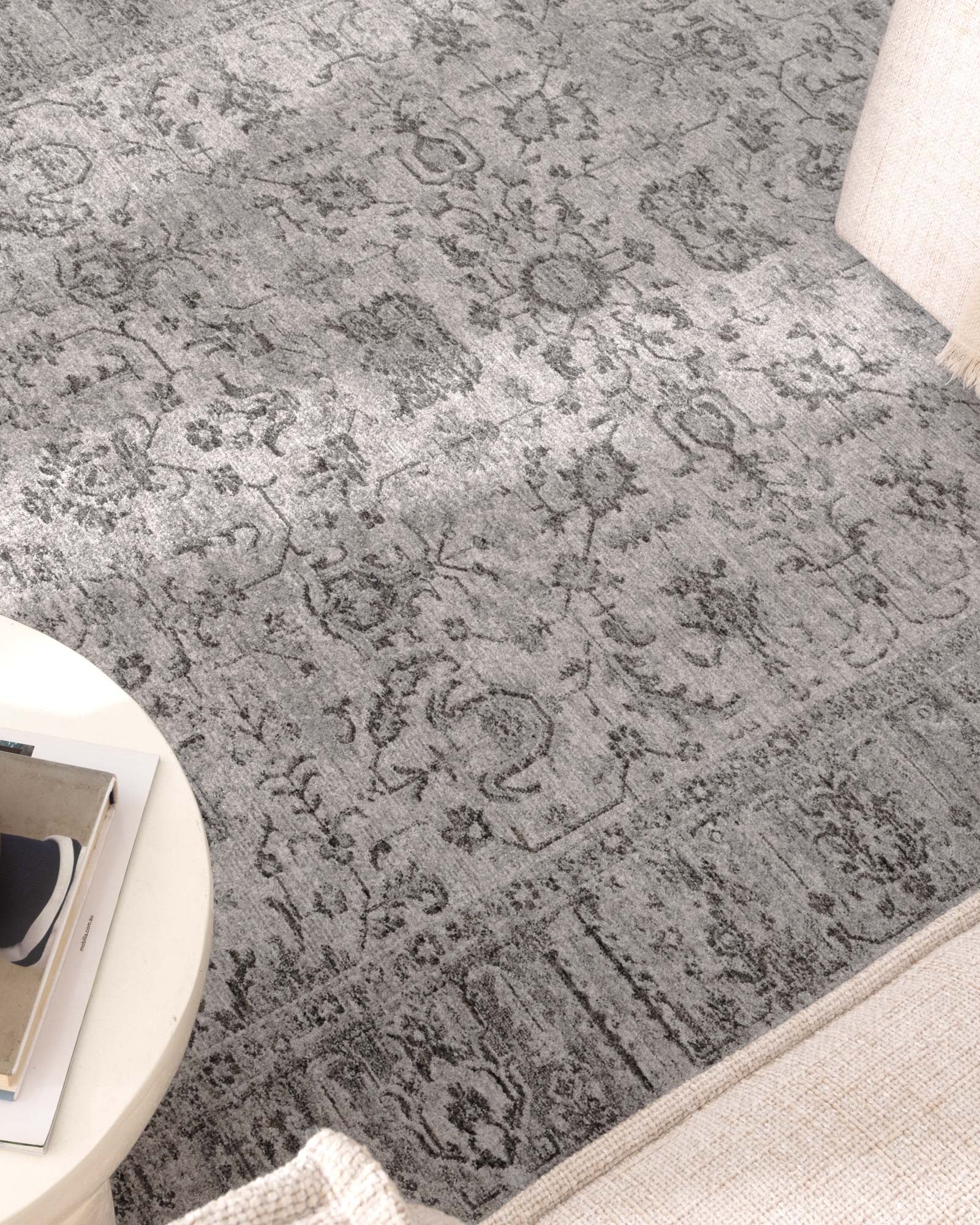 Heritage Distressed Border Grey Rug - H108: (Different Tassel) - Grey area rug rug from Vogue Rugs Australia