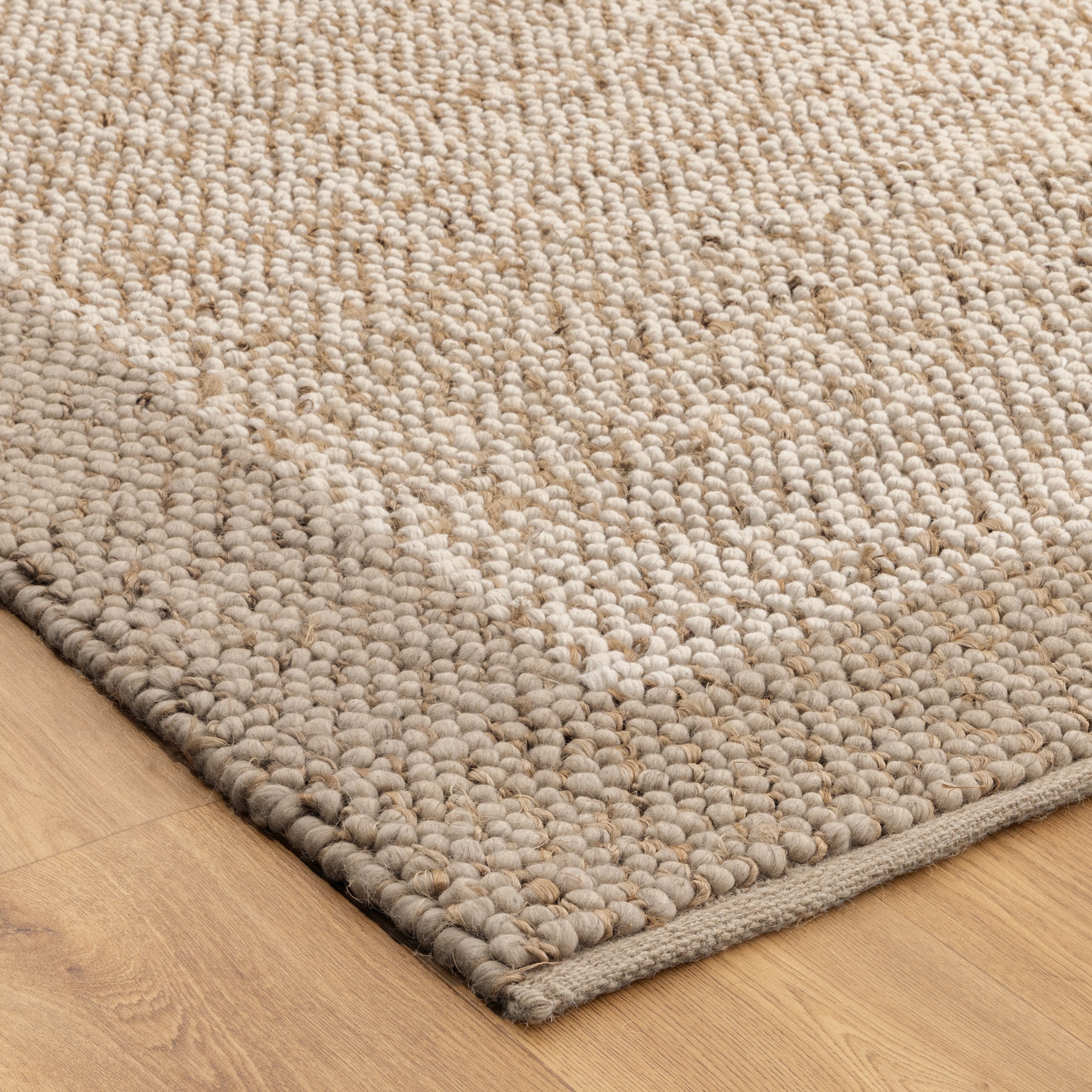 Eco Weave Plain Border Cream Beige Jute and Wool Rug.