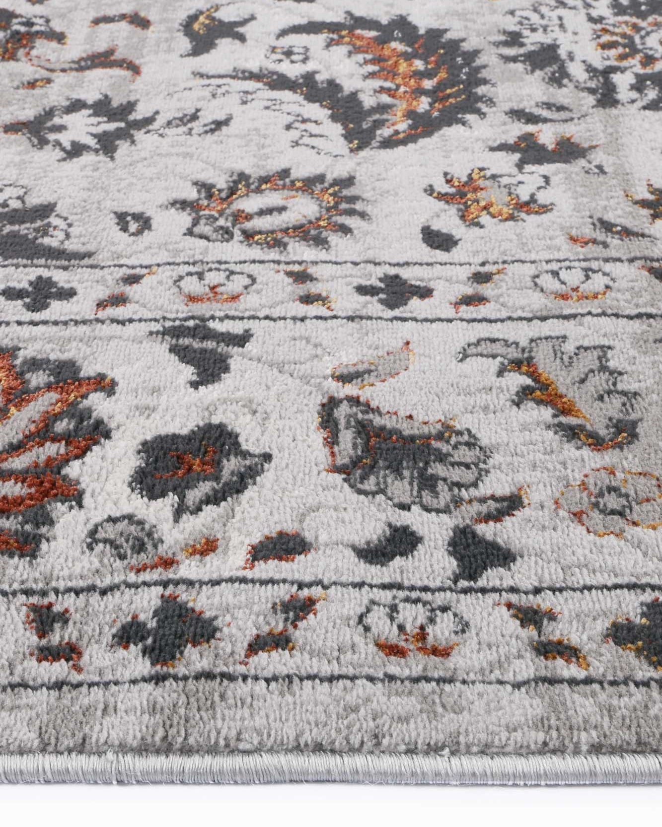 Almada Charcoal Floral Rug edge