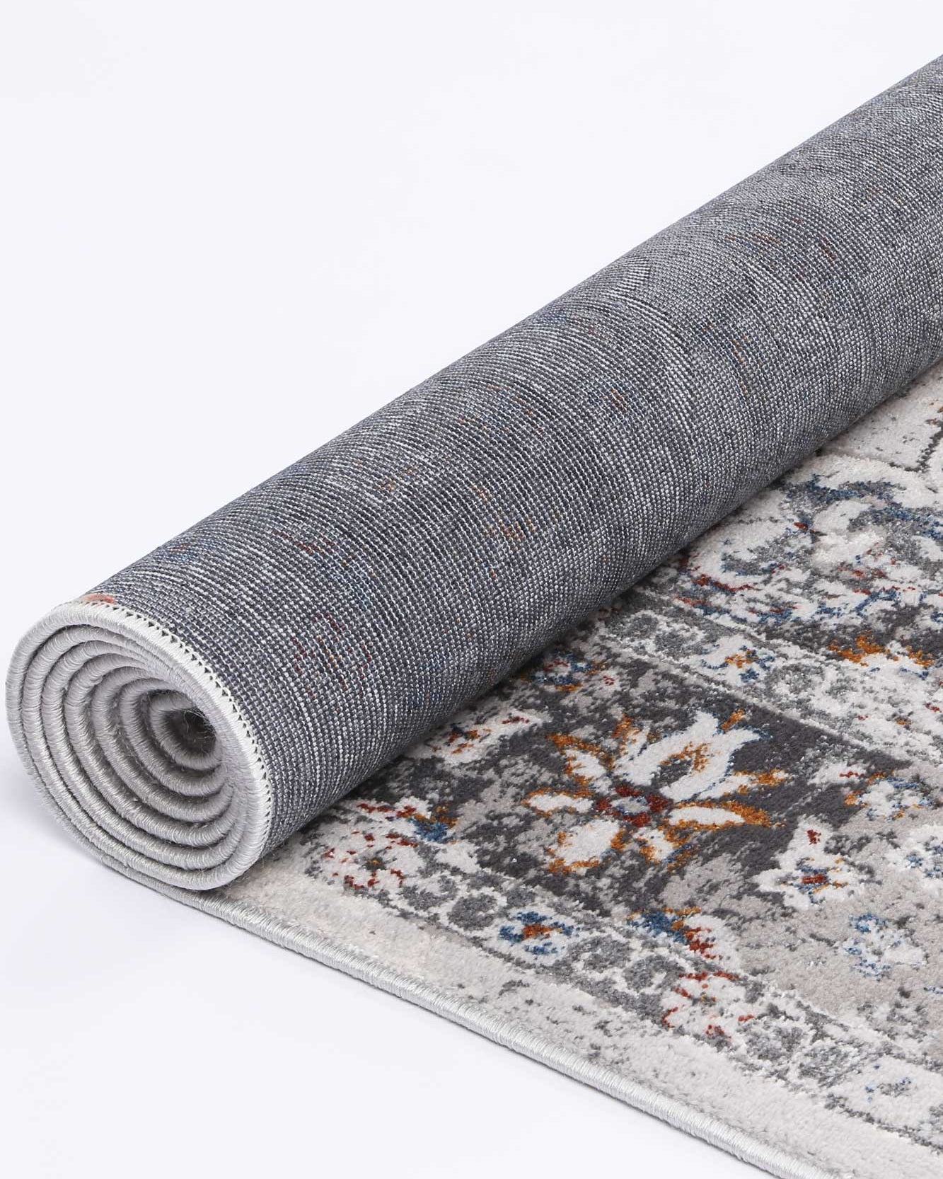 Almada ash and multicoloured Florwers transitional Rug rolled