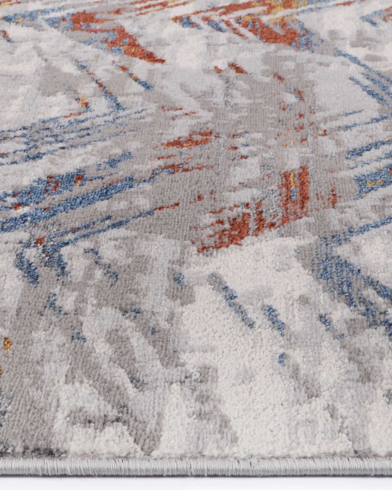 Almada silver and Multicoloured herringbone Rug edge