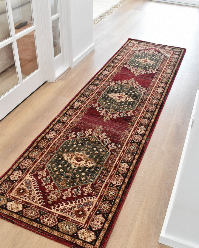 Riviera Medallion 45 Red Runner - Green traditional rug from Vogue Rugs Australia