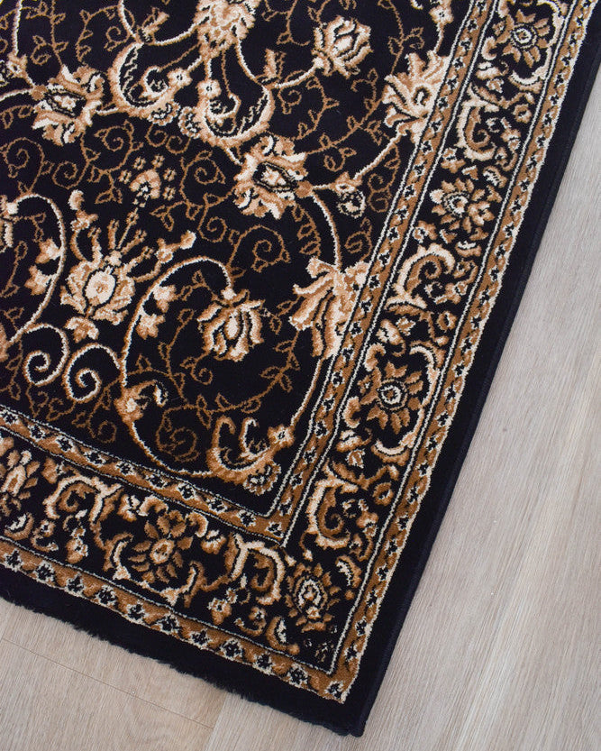 Riviera Traditional 84 Black Runner - Black traditional rug from Vogue Rugs Australia
