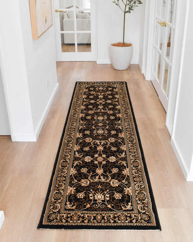 Riviera Traditional 84 Black Runner - Black traditional rug from Vogue Rugs Australia