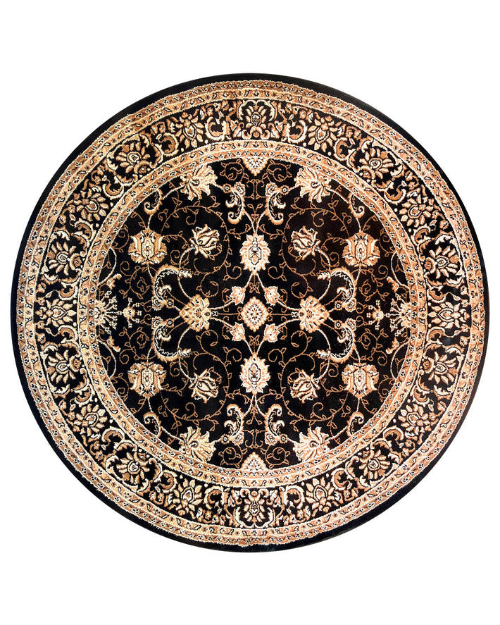 Riviera Traditional 84 Black Round Rug - Black traditional rug from Vogue Rugs Australia
