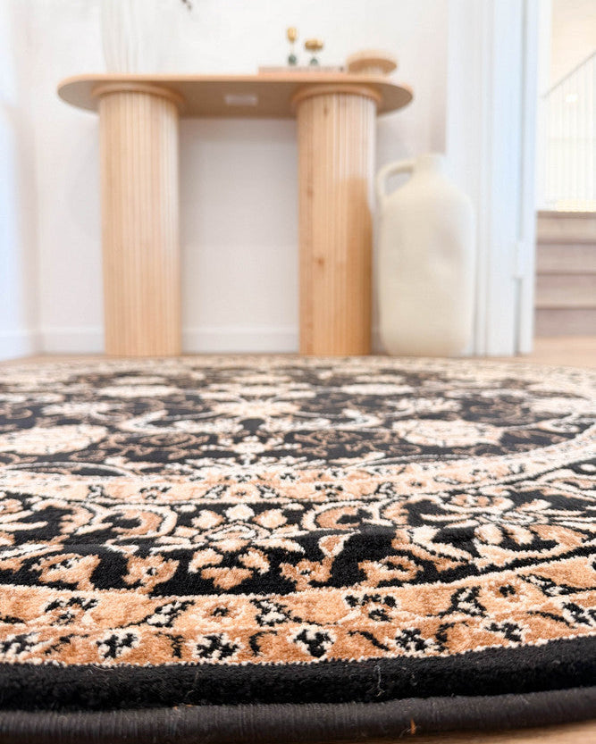 Riviera 84 Black - Black traditional rug from Vogue Rugs Australia