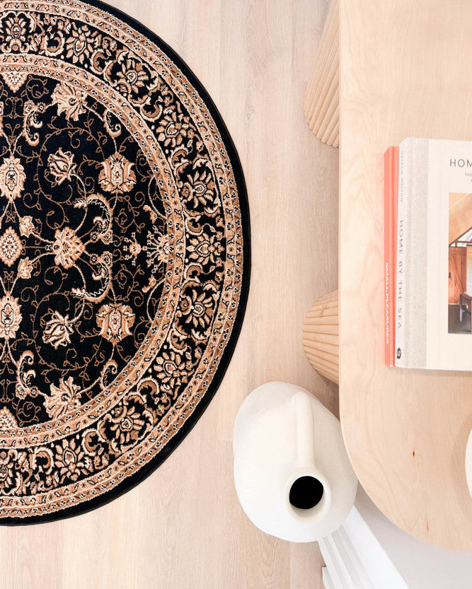 Riviera 84 Black - Black traditional rug from Vogue Rugs Australia
