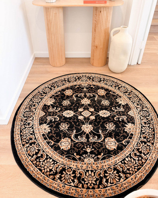 Riviera 84 Black - Black traditional rug from Vogue Rugs Australia