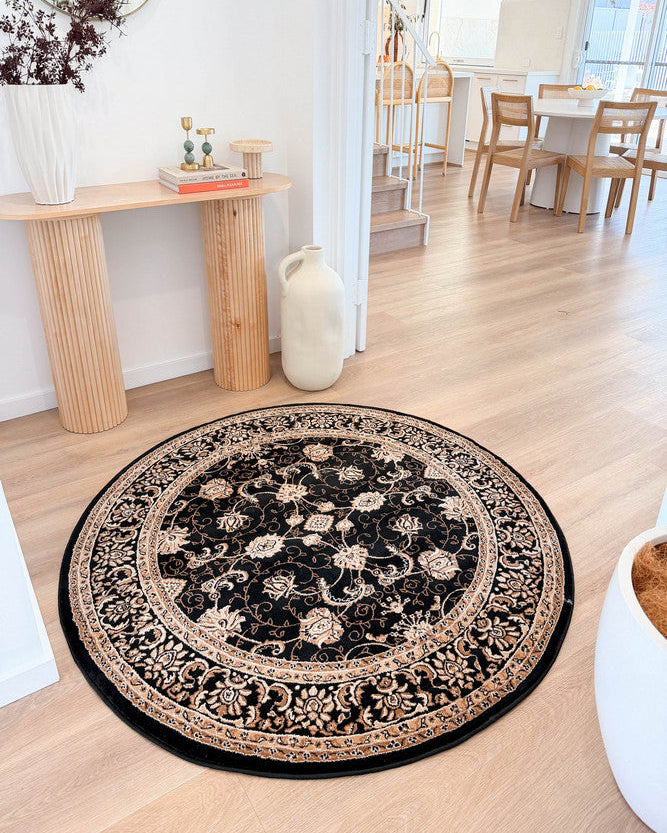 Riviera 84 Black - Black traditional rug from Vogue Rugs Australia