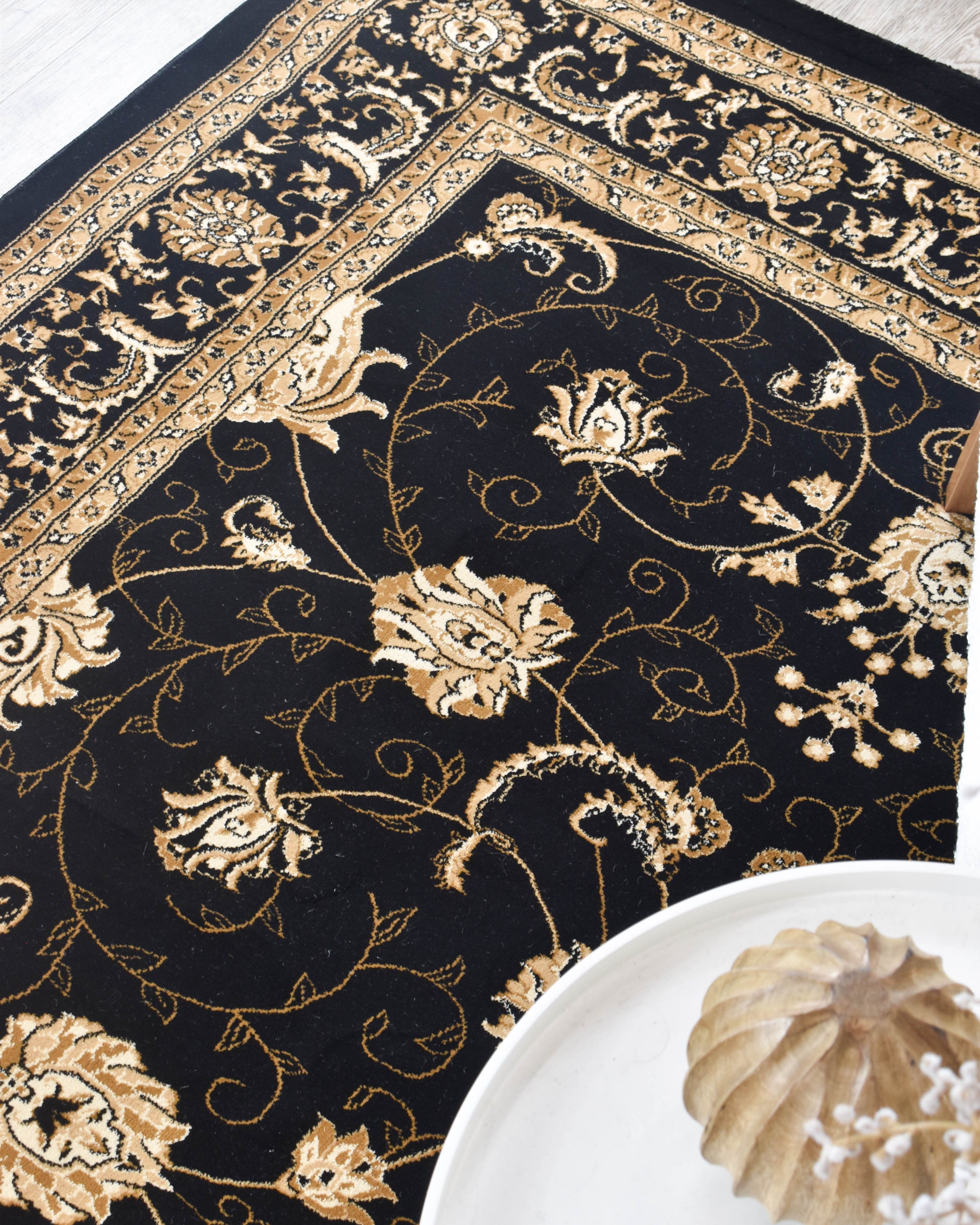 Riviera 84 Black - Black traditional rug from Vogue Rugs Australia
