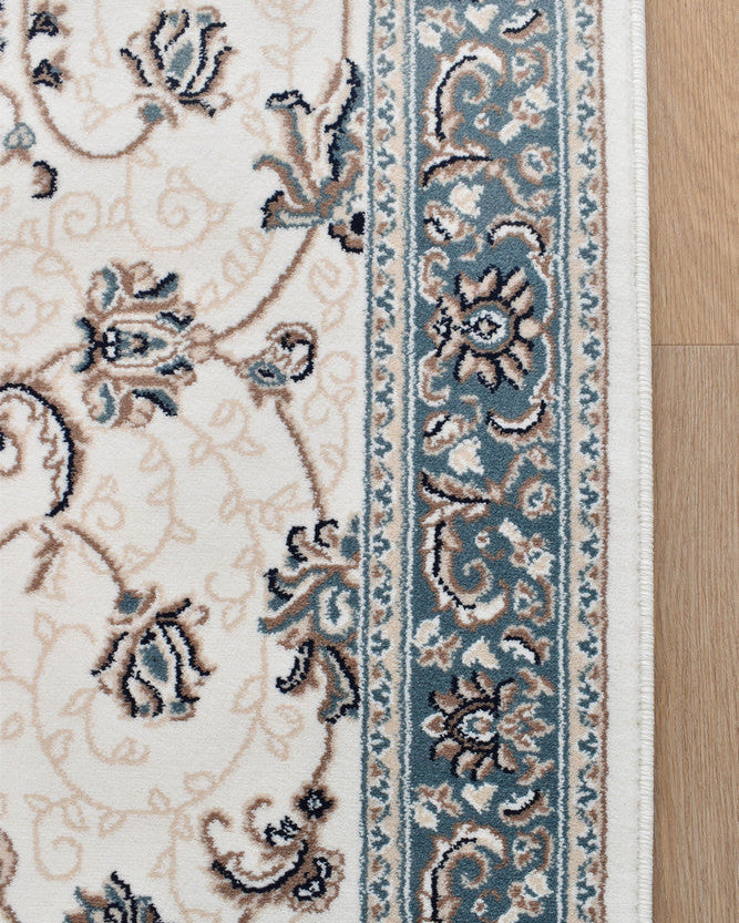 Riviera Traditional 84 Cream Blue Runner - Blue traditional rug from Vogue Rugs Australia