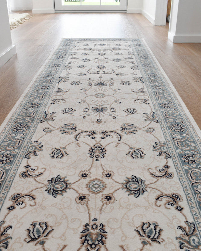 Riviera Traditional 84 Cream Blue Runner - Blue traditional rug from Vogue Rugs Australia
