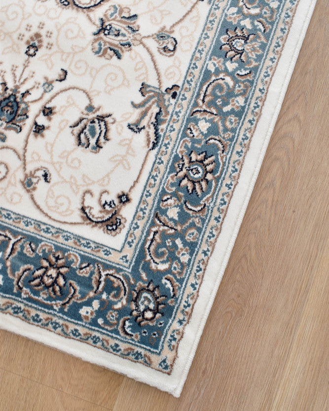 Riviera Traditional 84 Cream Blue Runner - Blue traditional rug from Vogue Rugs Australia