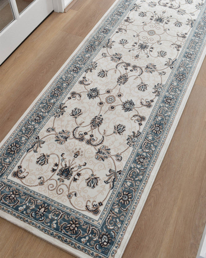 Riviera Traditional 84 Cream Blue - Blue traditional rug from Vogue Rugs Australia