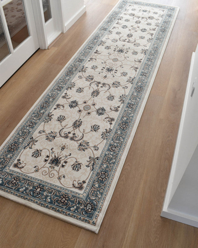 Riviera Traditional 84 Cream Blue Runner - Blue traditional rug from Vogue Rugs Australia