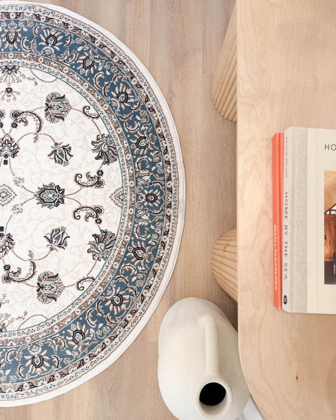 Riviera Traditional 84 Cream Blue - Blue traditional rug from Vogue Rugs Australia