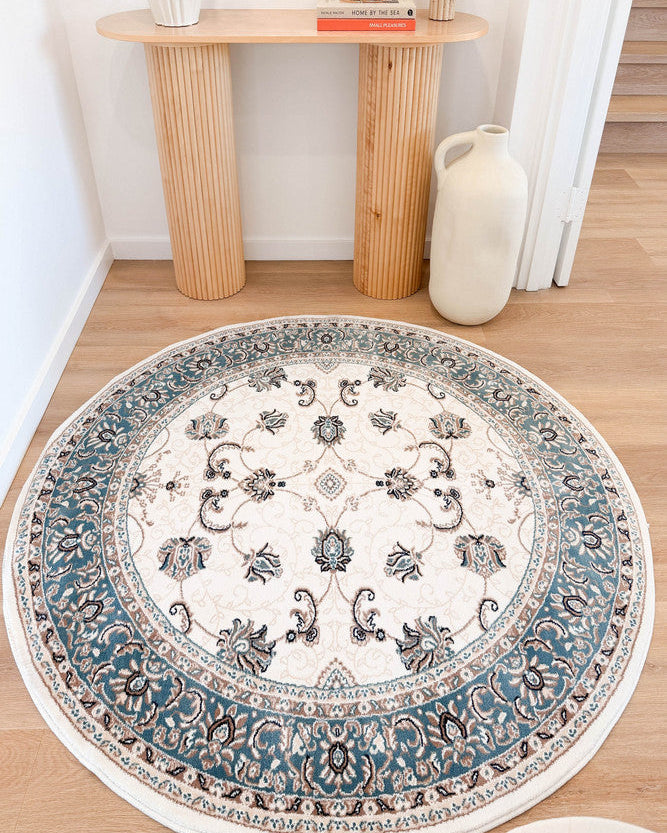 Riviera Traditional 84 Cream Blue - Blue traditional rug from Vogue Rugs Australia