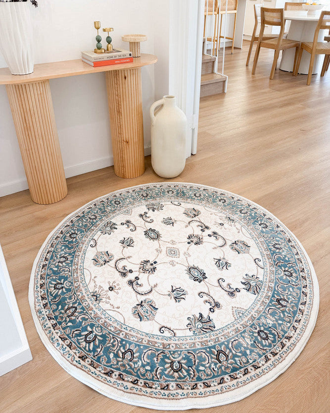 Riviera Traditional 84 Cream Blue - Blue traditional rug from Vogue Rugs Australia