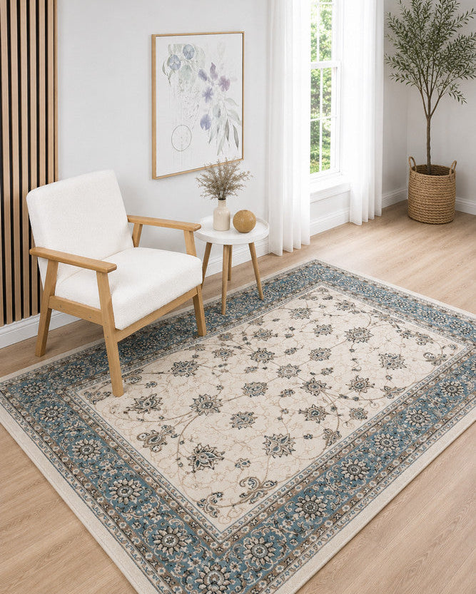 Riviera Traditional 84 Cream Blue - Blue traditional rug from Vogue Rugs Australia