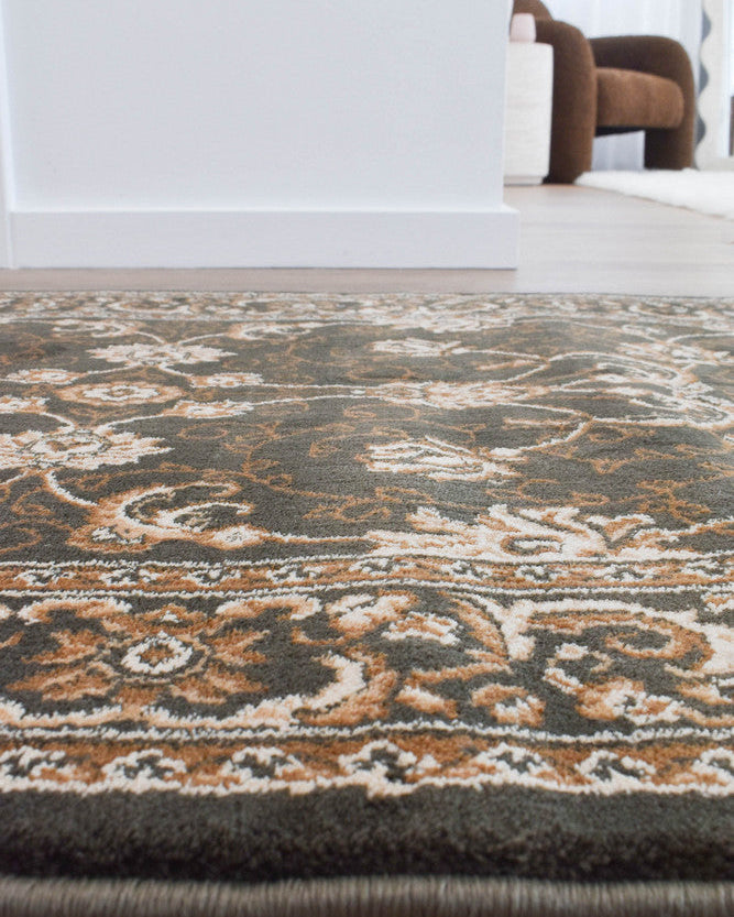 Riviera Traditional 84 Green Runner - Cream traditional rug from Vogue Rugs Australia