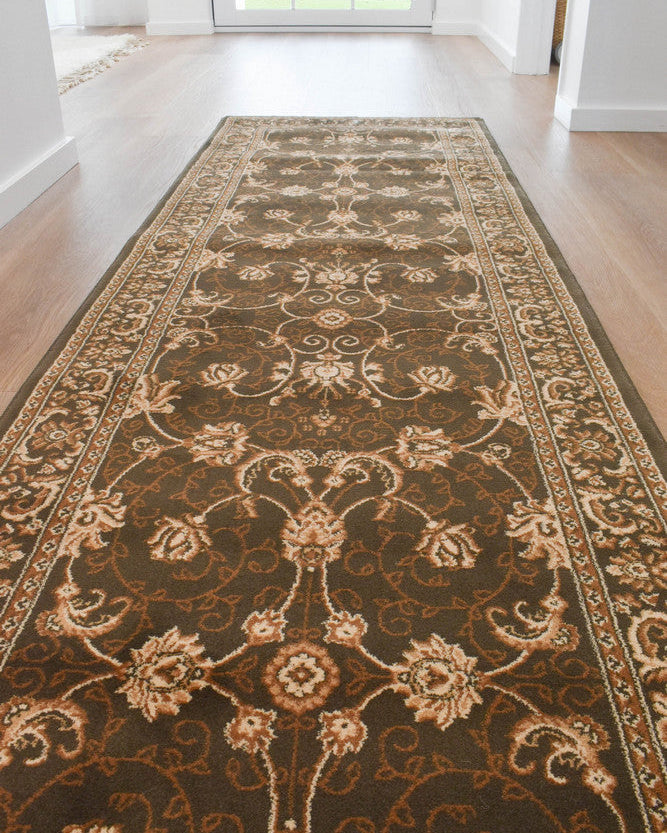 Riviera Traditional 84 Green Runner - Cream traditional rug from Vogue Rugs Australia