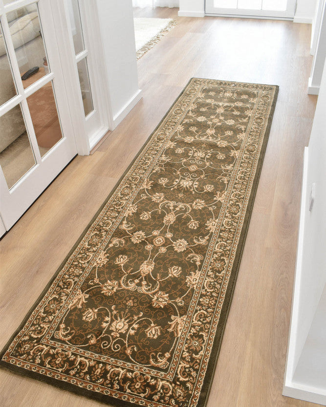 Riviera Traditional 84 Green Runner - Cream traditional rug from Vogue Rugs Australia