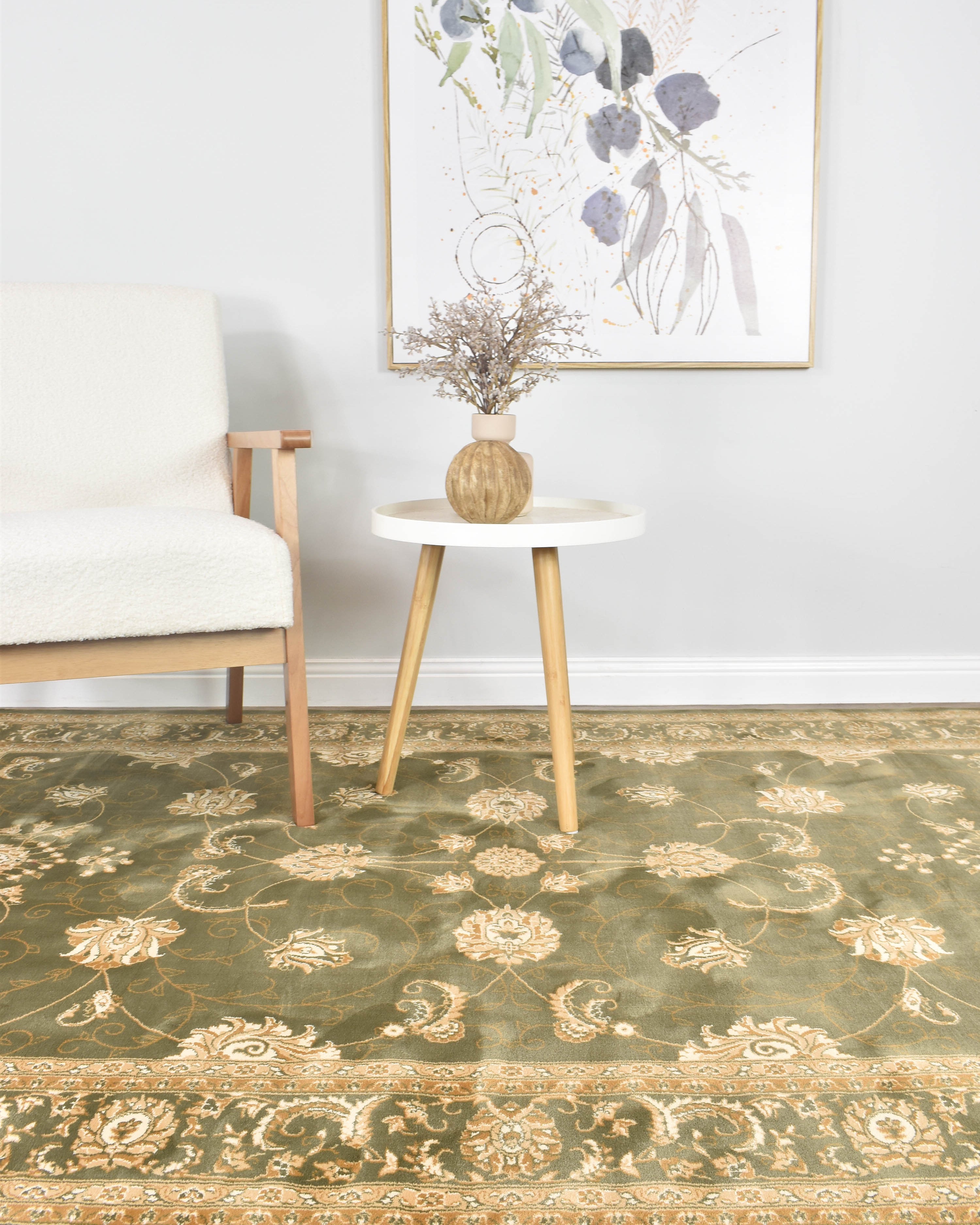 Riviera 84 Green - Cream traditional rug from Vogue Rugs Australia