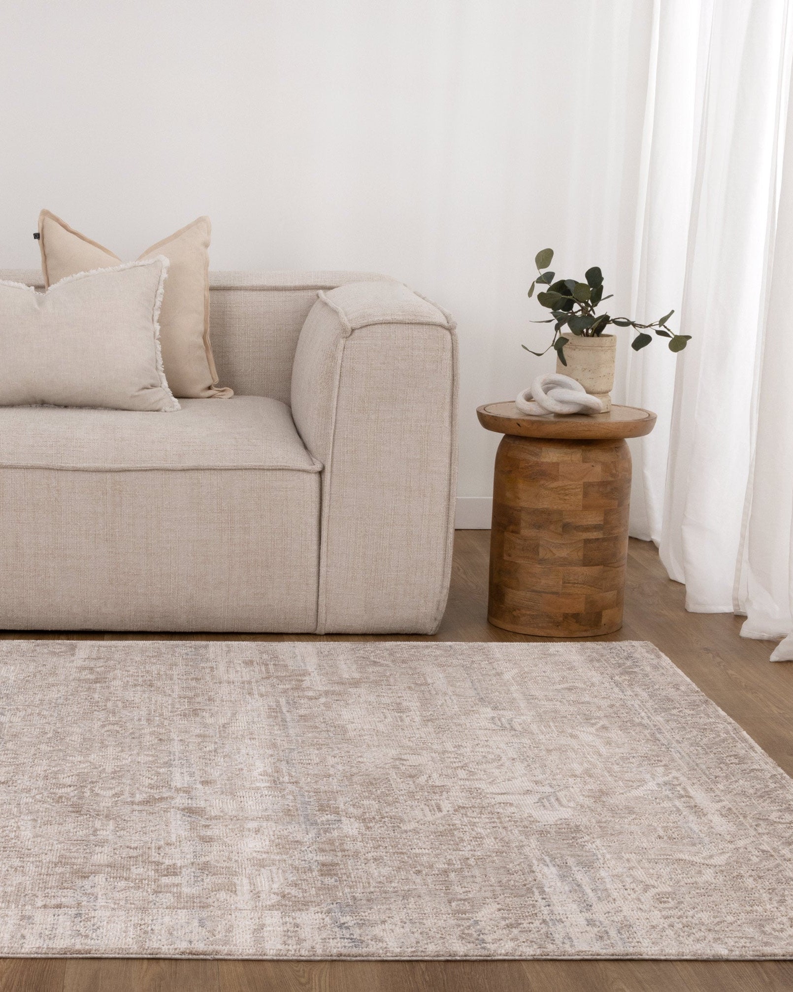 Solenne Beige & Blue Distressed Vintage Rug - S100 - Beige vintage rug from Vogue Rugs Australia