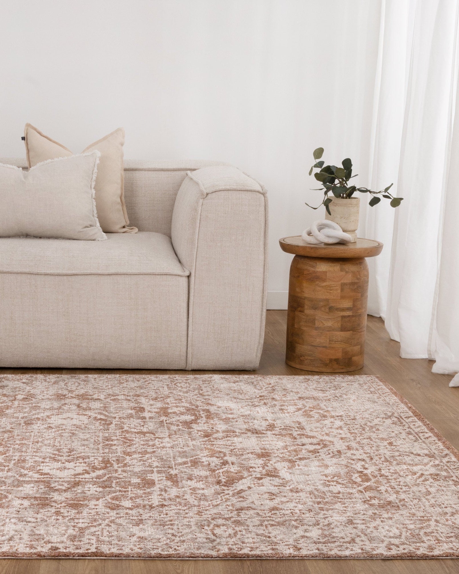Solenne Beige & Rust Distressed Vintage Rug - S200 - Beige vintage rug from Vogue Rugs Australia