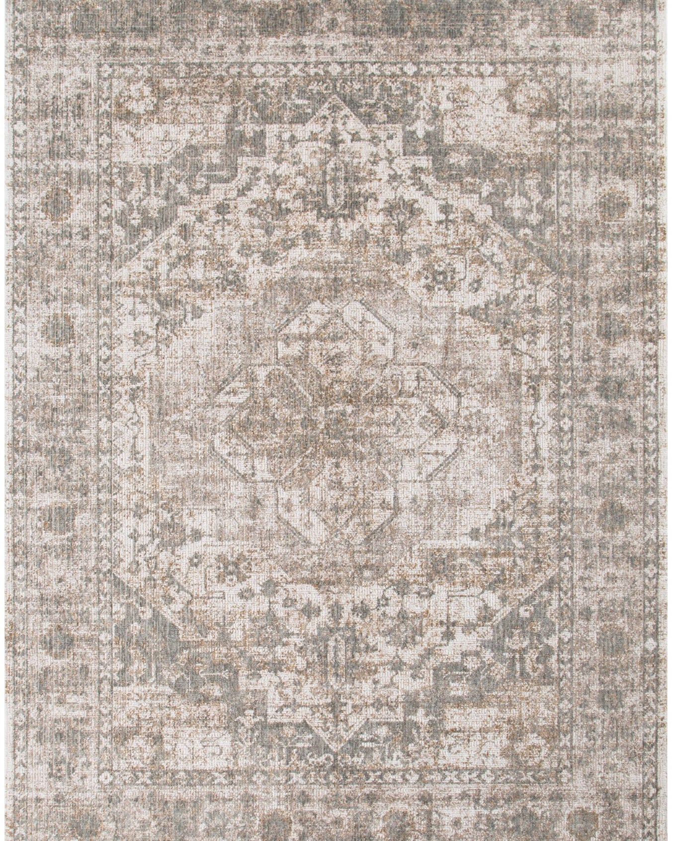 Solenne Cream & Olive Distressed Medallion Vintage Rug - S600 - Cream vintage rug from Vogue Rugs Australia