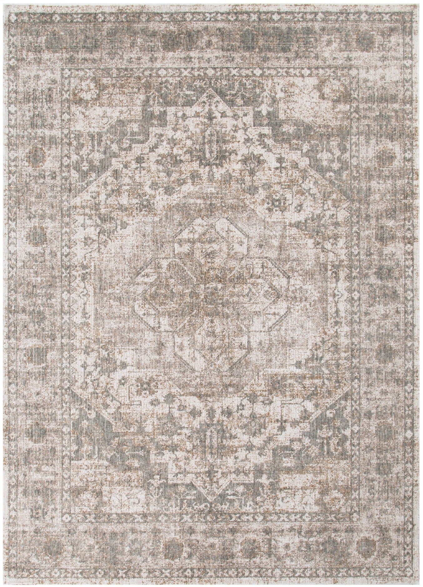 Solenne Cream & Olive Distressed Medallion Vintage Rug - S600 - Cream vintage rug from Vogue Rugs Australia