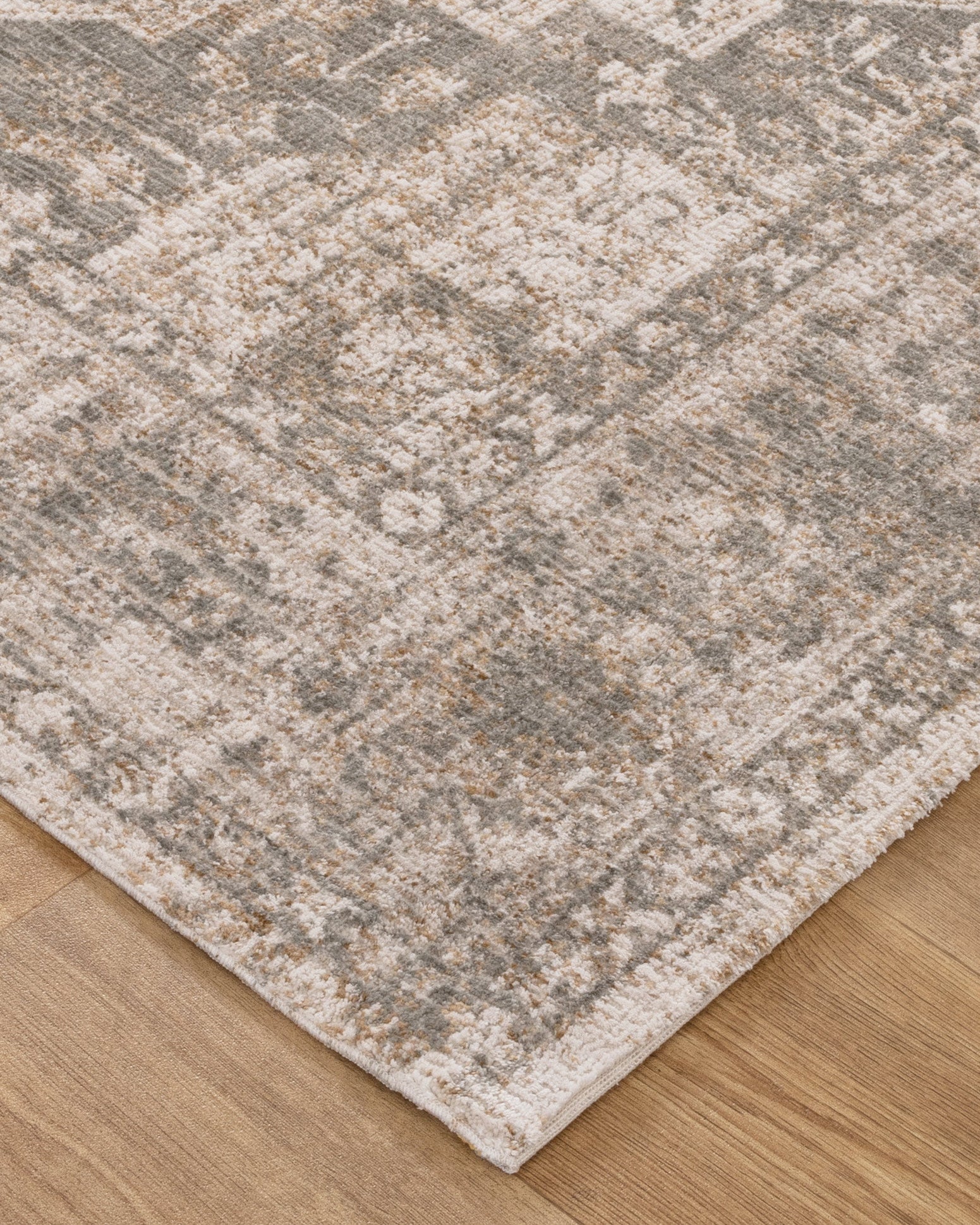 Solenne Cream & Olive Distressed Medallion Vintage Rug - S600 - Cream vintage rug from Vogue Rugs Australia