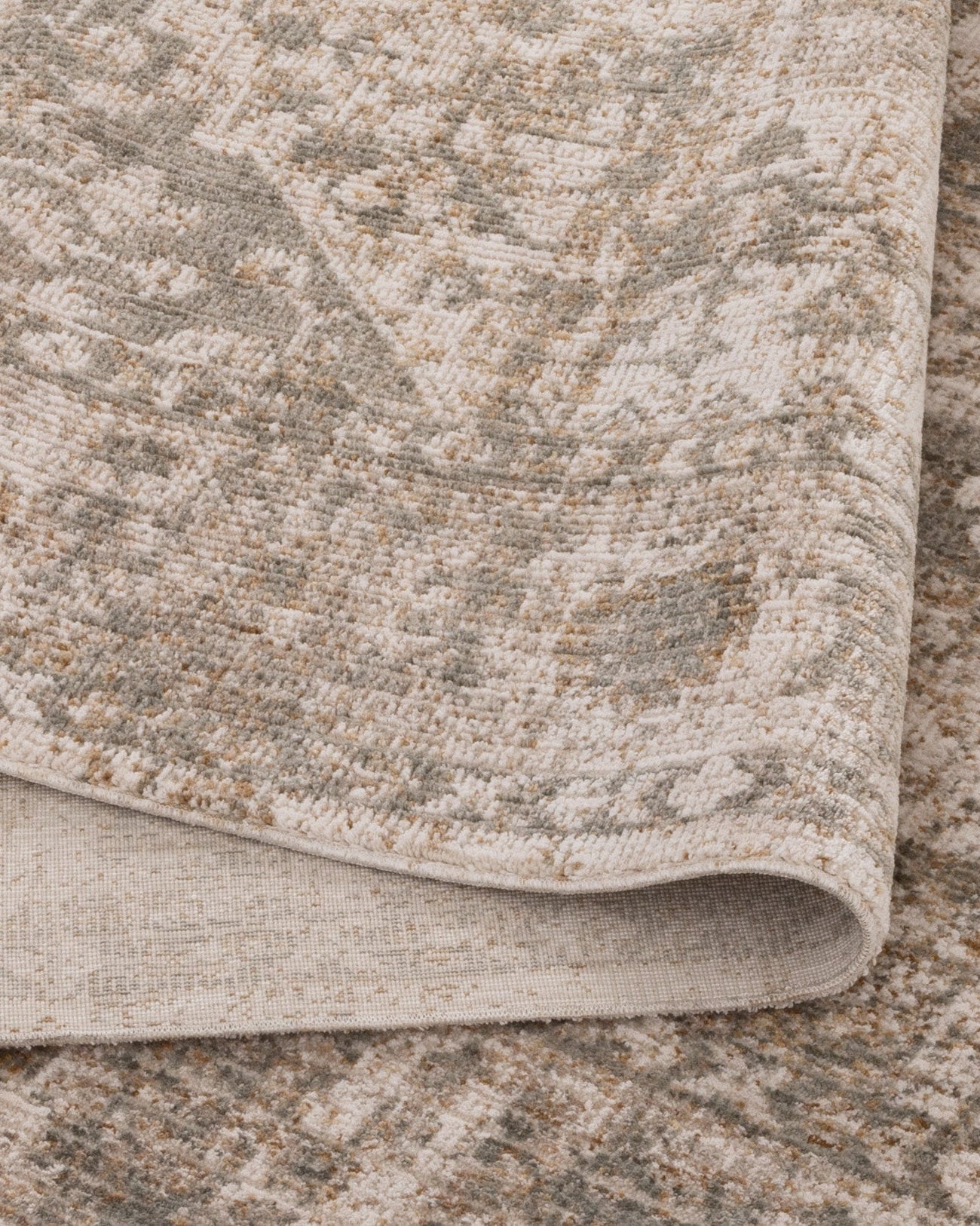 Solenne Cream & Olive Distressed Medallion Vintage Rug - S600 - Cream vintage rug from Vogue Rugs Australia