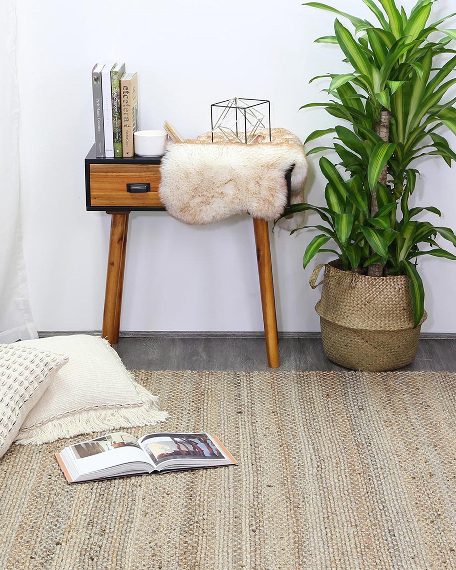 Taj Natural Basket Weave Grey Jute Rug