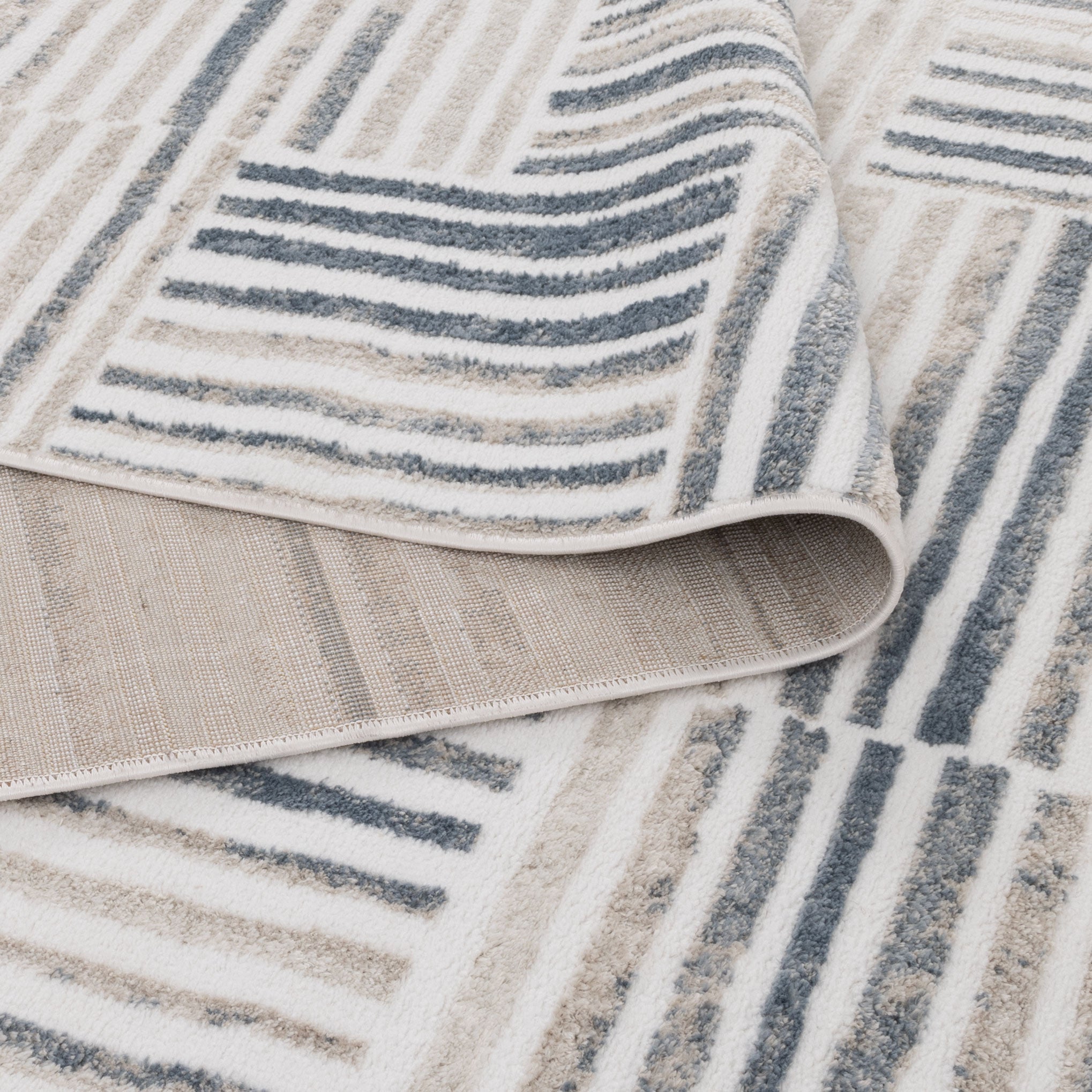Wellington Geometric Lines Blue Rug - W002.