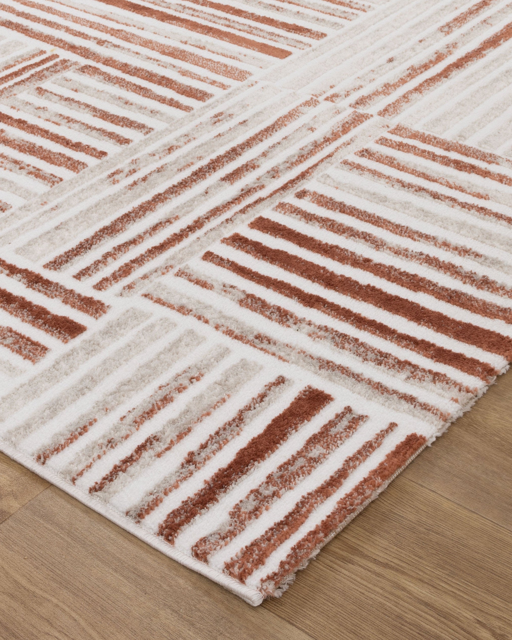 Wellington Geometric Lines Rust Rug - W004 - Rust area rug rug from Vogue Rugs Australia