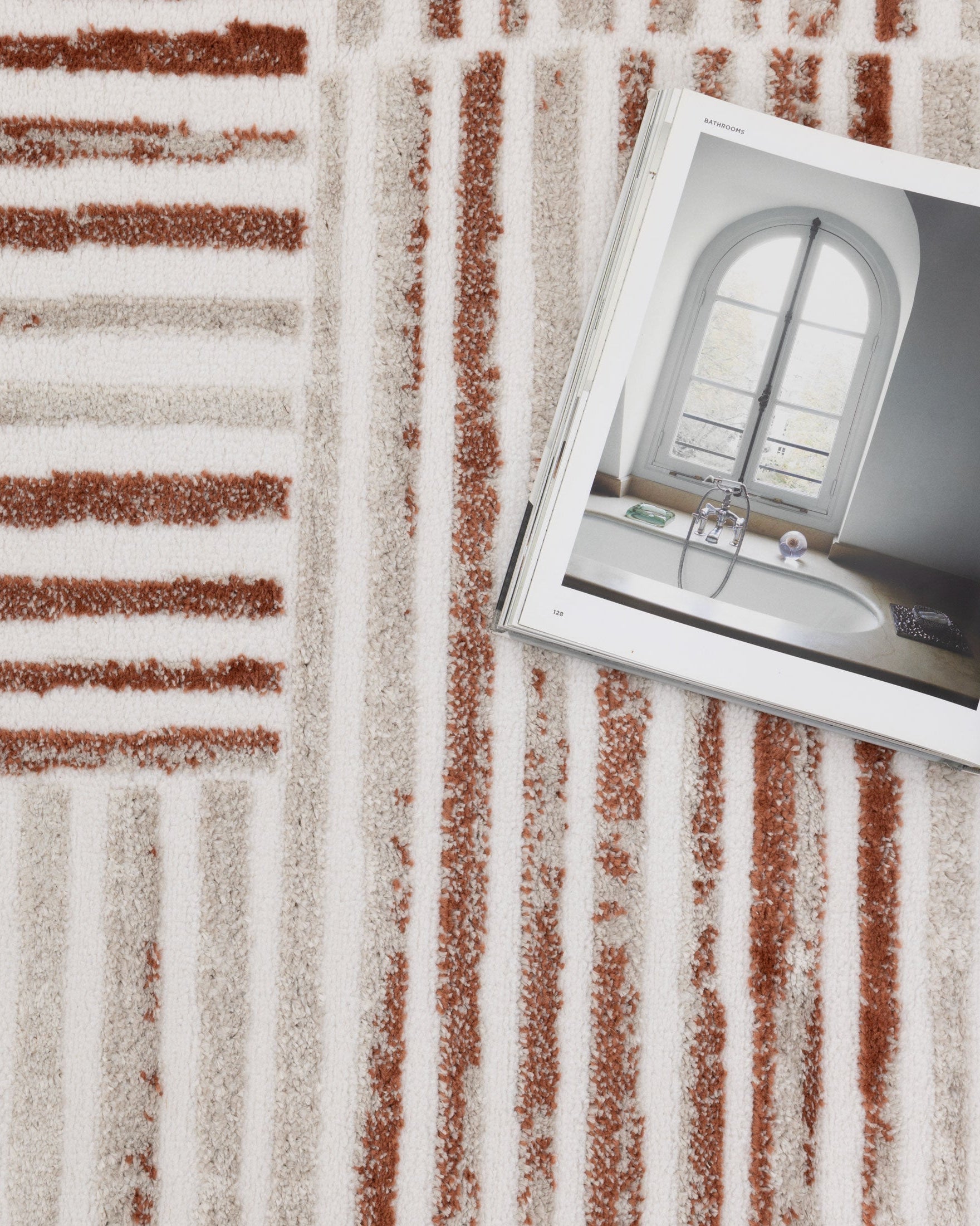 Wellington Geometric Lines Rust Rug - W004 - Rust area rug rug from Vogue Rugs Australia