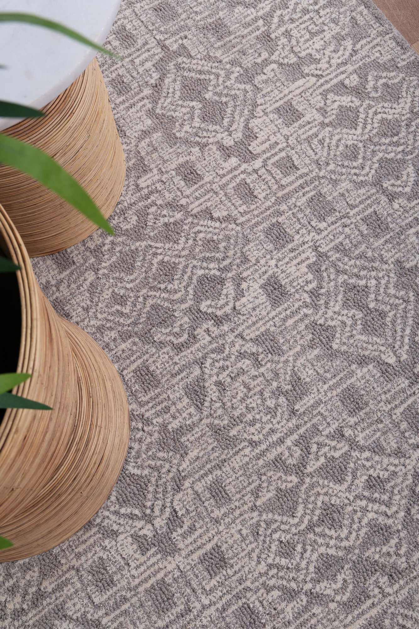 Celine Collection: Luxurious hand-tufted wool rug in natural and cool tones.