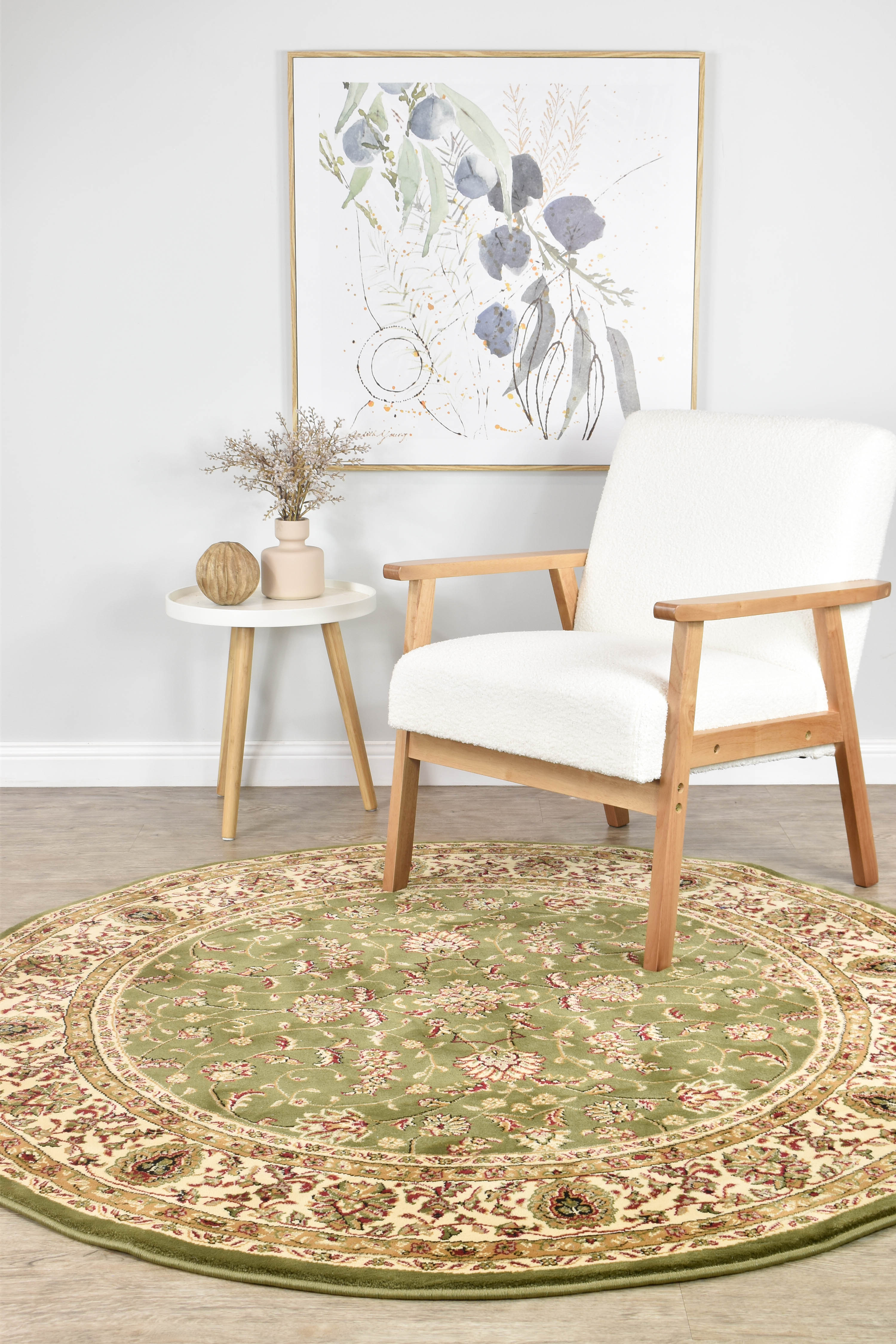 Adelaide Round 79 Green - Cream traditional rug from Vogue Rugs Australia