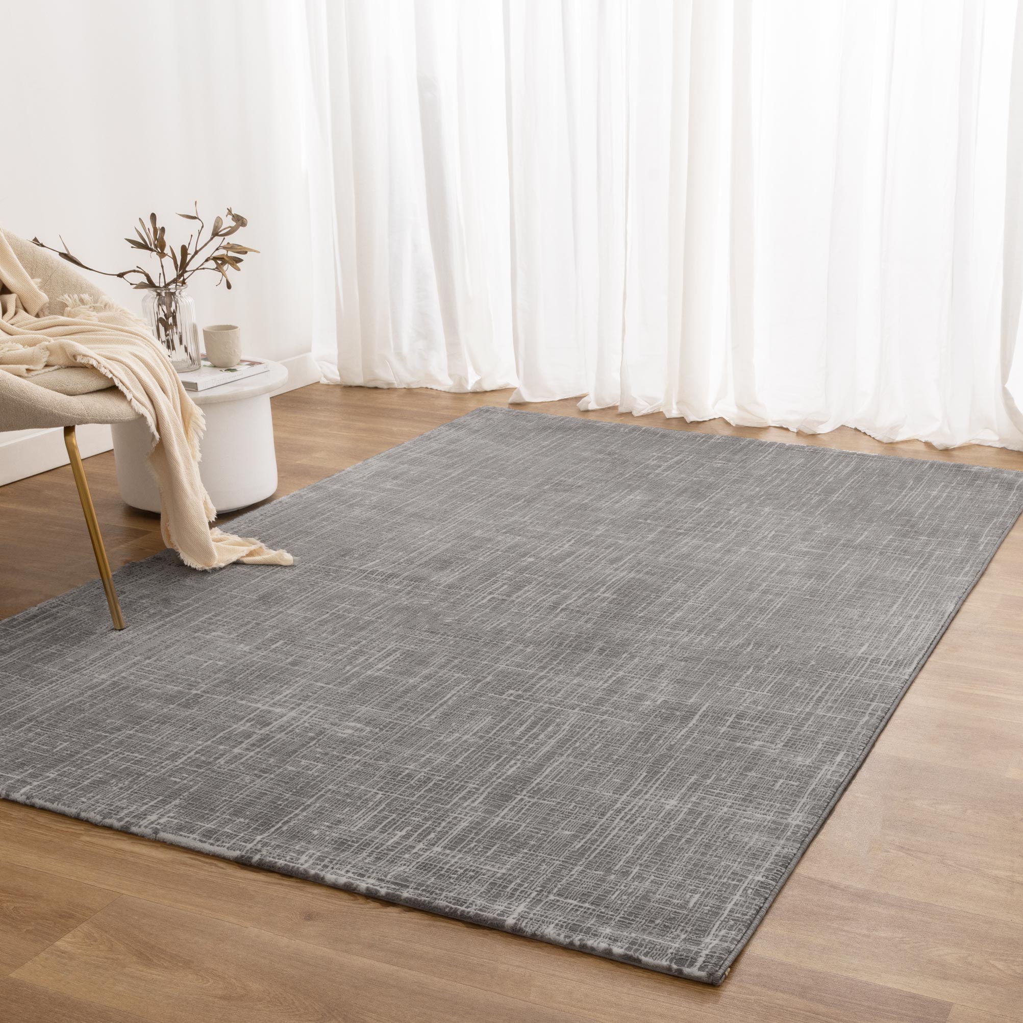 Atina Distressed Geo Lines Grey Rug - AT02.