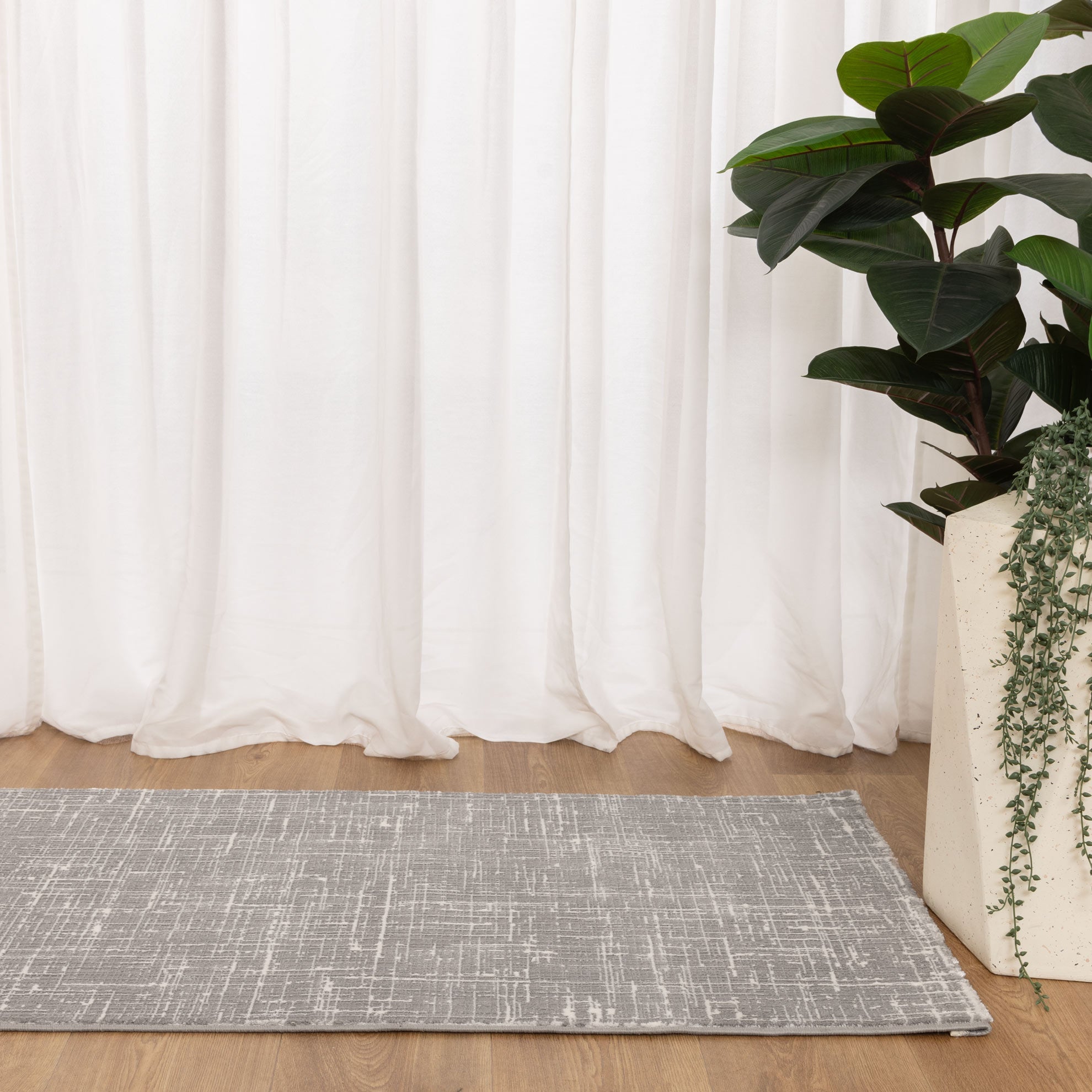 Atina Distressed Geo Lines Grey Rug - AT02.
