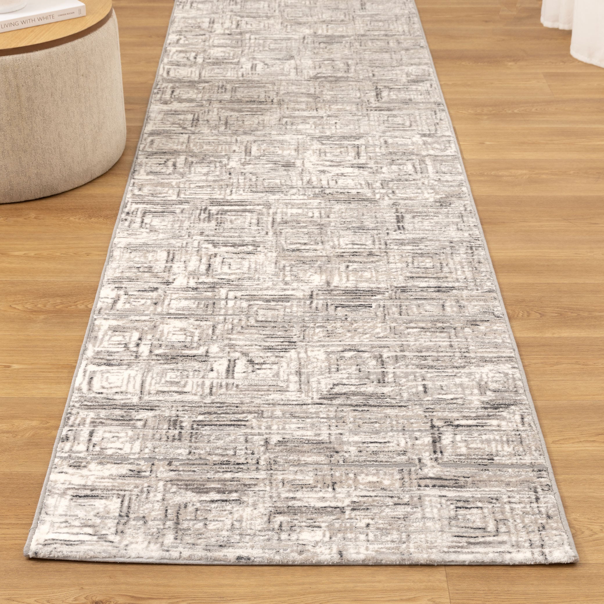 Atina Distressed Geo Squares Grey Rug - AT03.