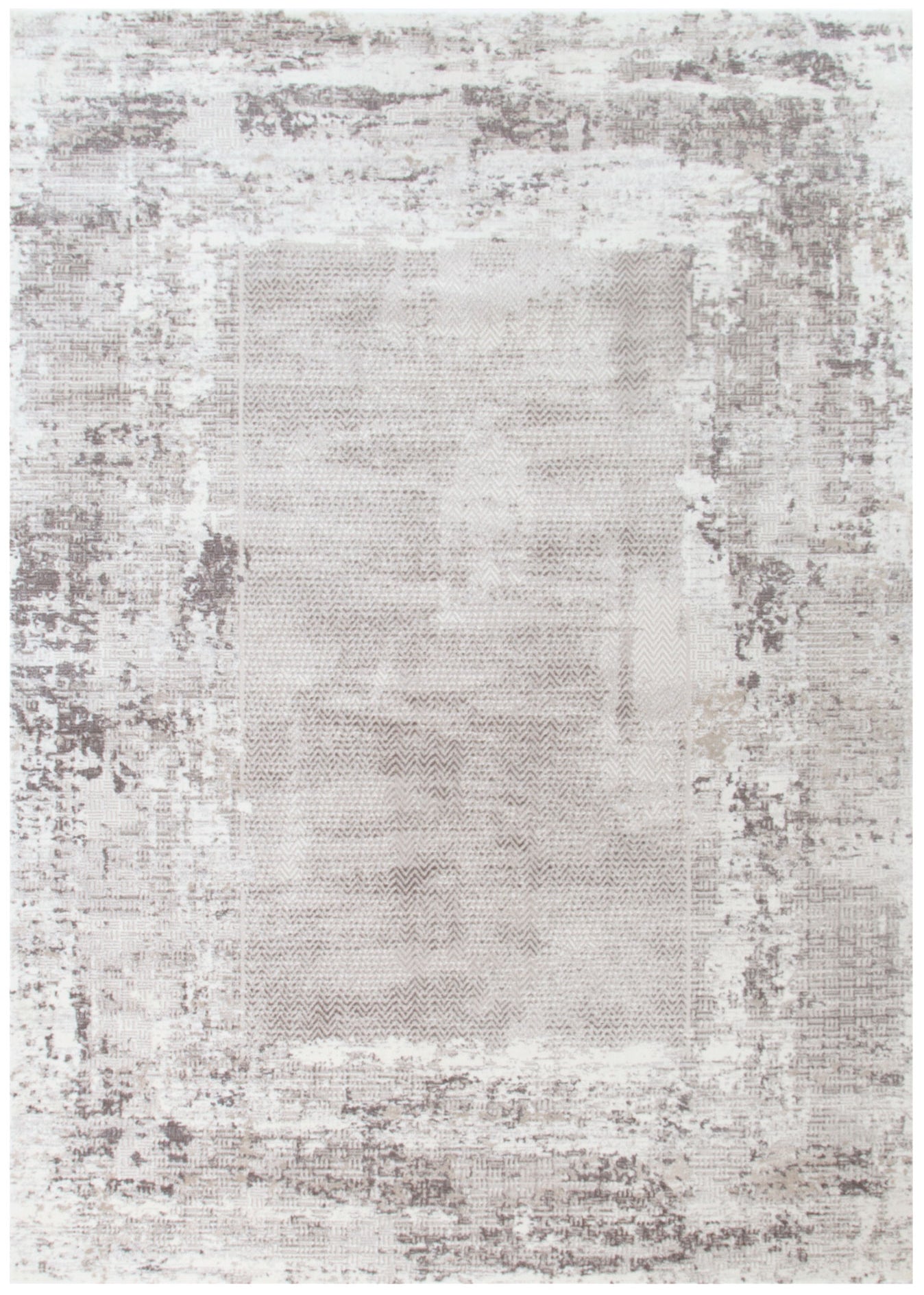Atina Distressed Border Beige Grey Rug - AT04.