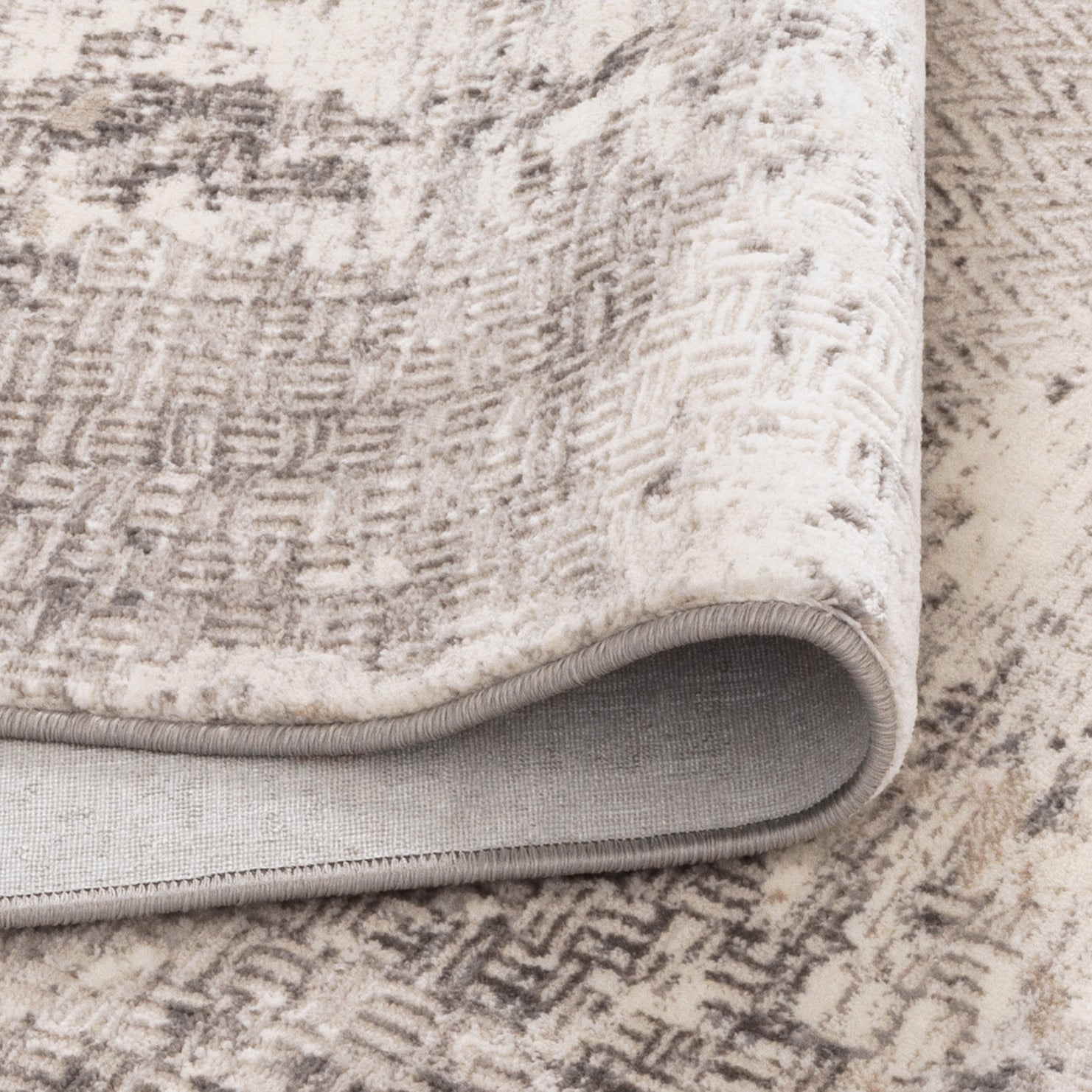Atina Distressed Border Beige Grey Rug - AT04.