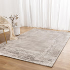 Atina Distressed Border Beige Grey Rug - AT04.