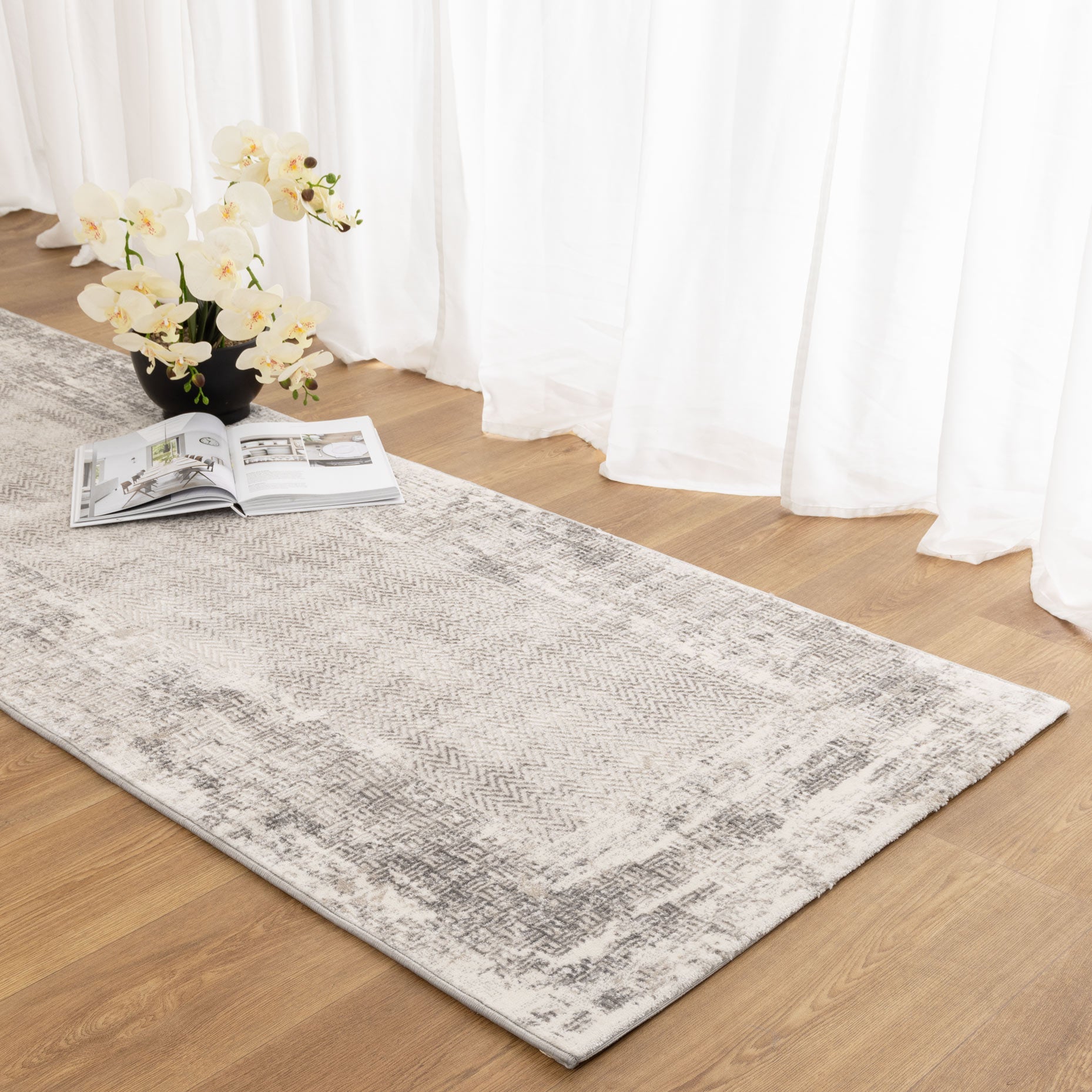 Atina Distressed Border Beige Grey Rug - AT04 - Beige area rug rug from Vogue Rugs Australia