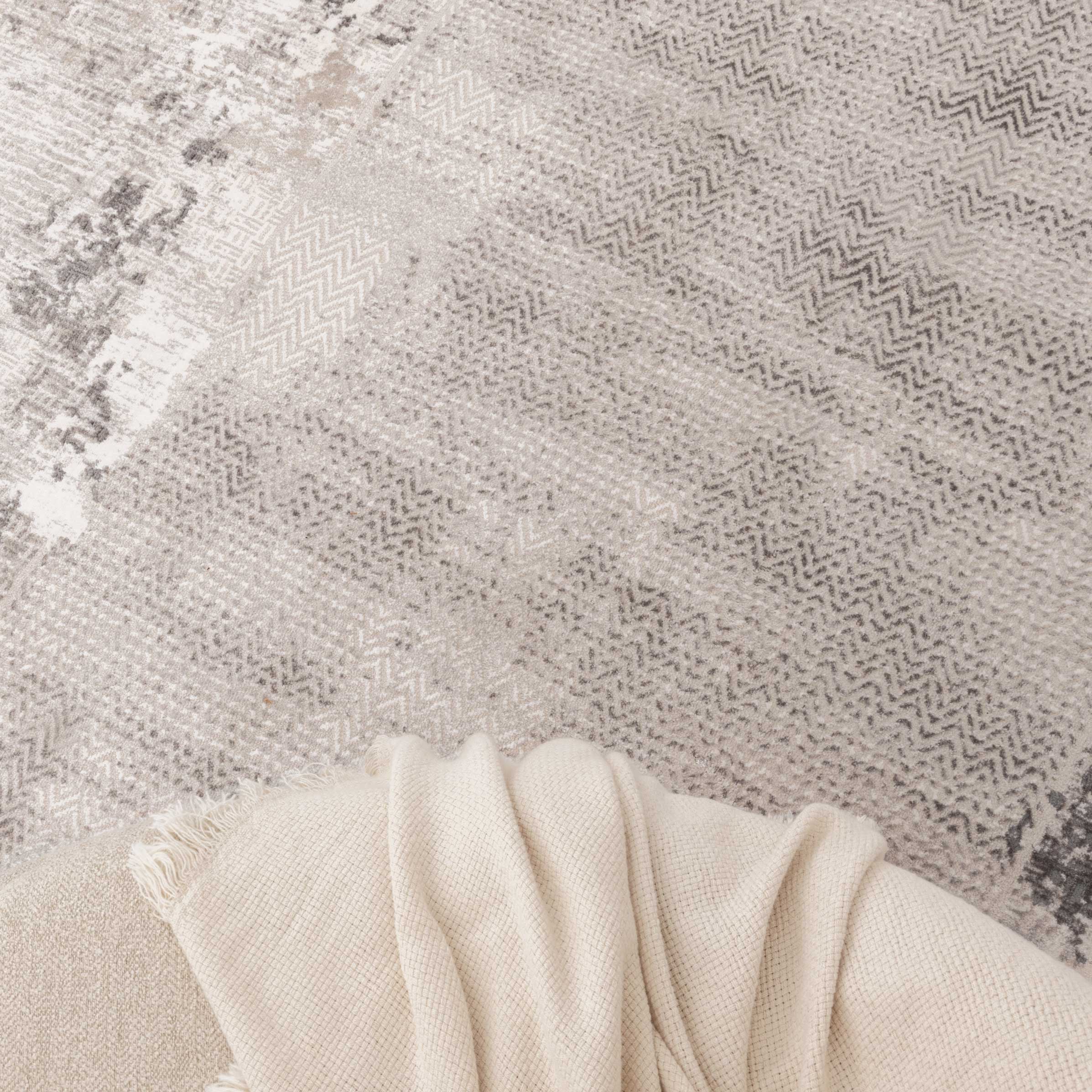 Atina Distressed Border Beige Grey Rug - AT04.